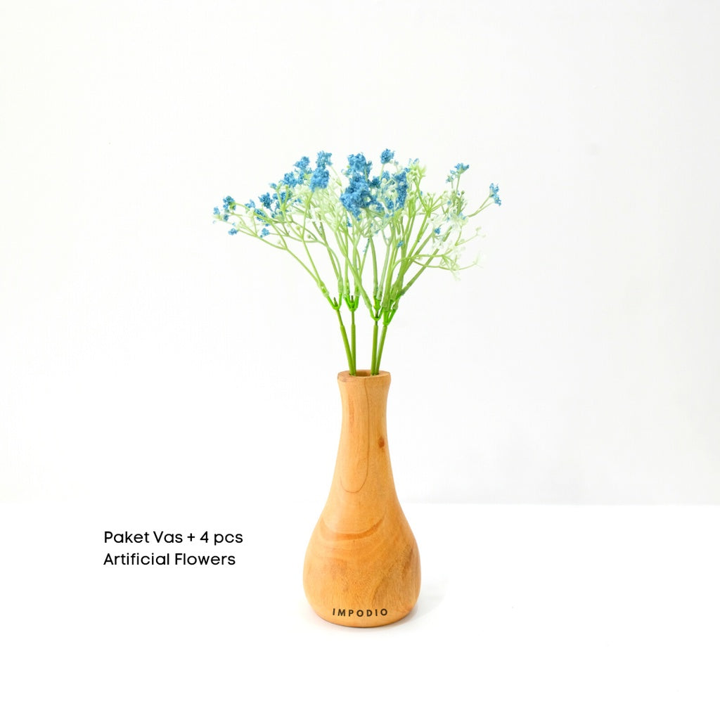 IMPODIO Paket Vas Bunga kayu + artificial baby breath flowers vase