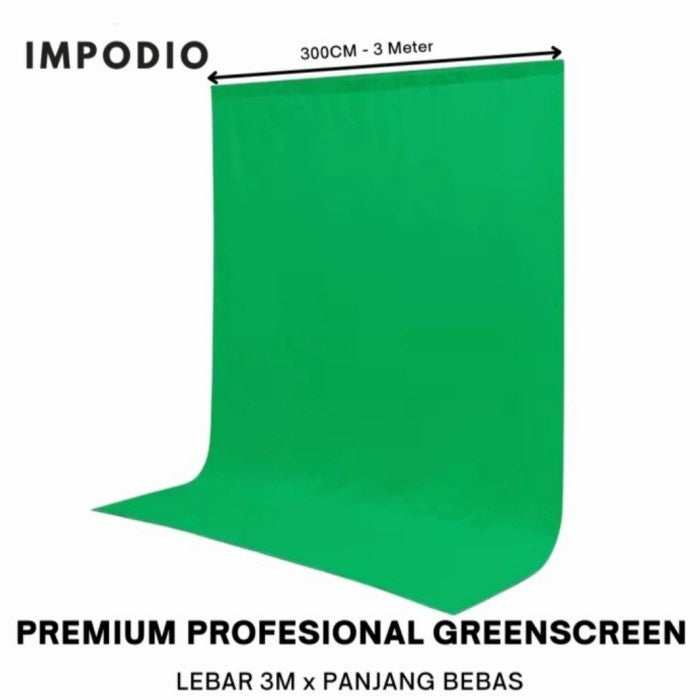 IMPODIO Kain hijau polos background greenscreen profesional grade 3x9m