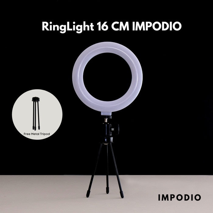 IMPODIO Ring Light 20cm  - Lampu Selfie Vlogger Konten Live Stream Profesional 3 Mode Warna