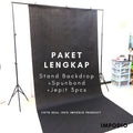 IMPODIO Paket Background spunbond hitam + Stand backdrop youtuber - tampak samping