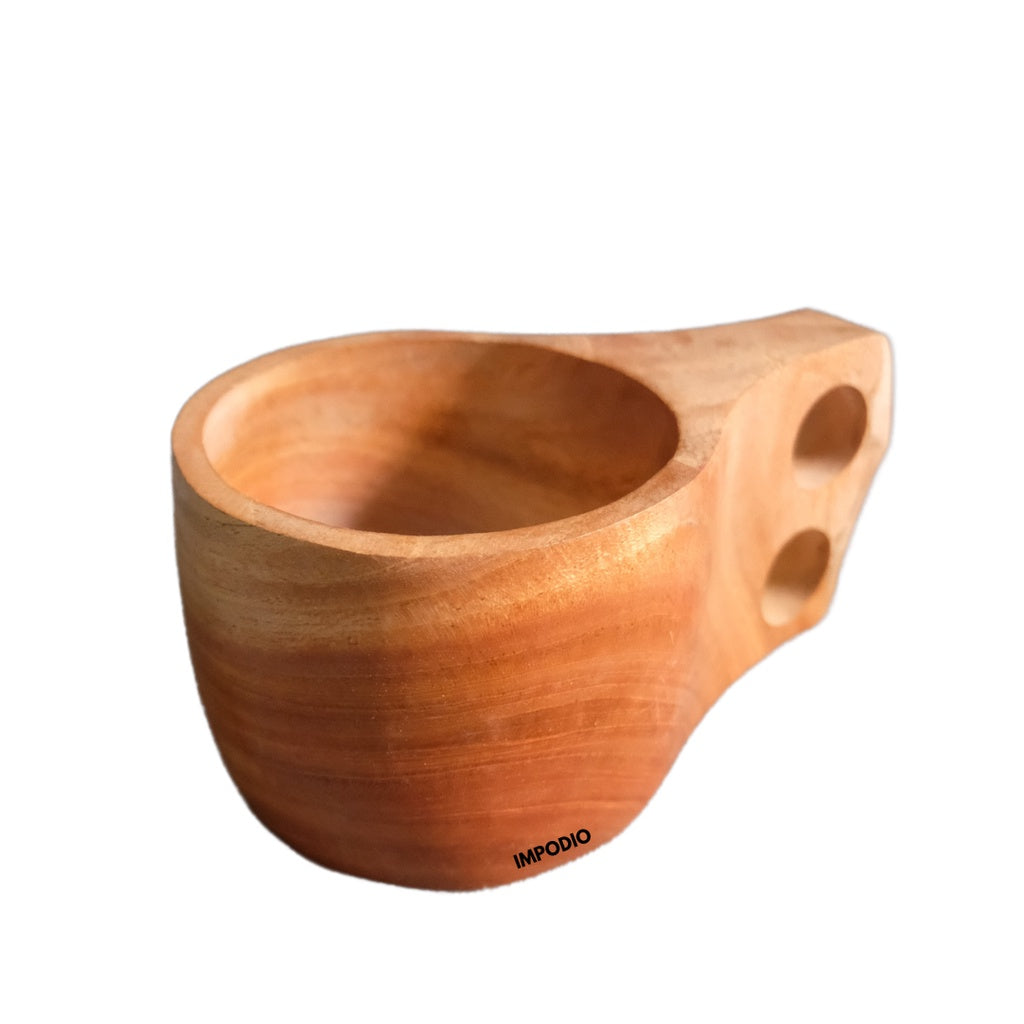 IMPODIO Gelas Aesthetic kayu mahoni gagang berlobang - gelas decorative
