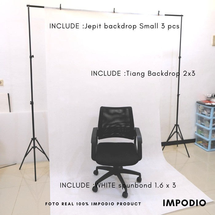 Paket Background spunbond PUTIH + Stand backdrop youtuber / zoom LENGKAP