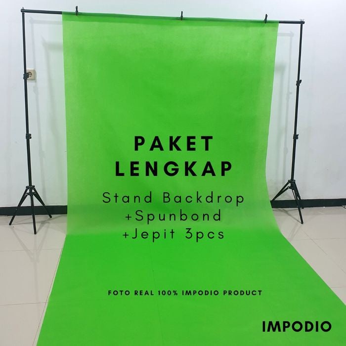 IMPODIO Paket Greenscreen spunbon + Stand backdrop youtuber / vlogger LENGKAP