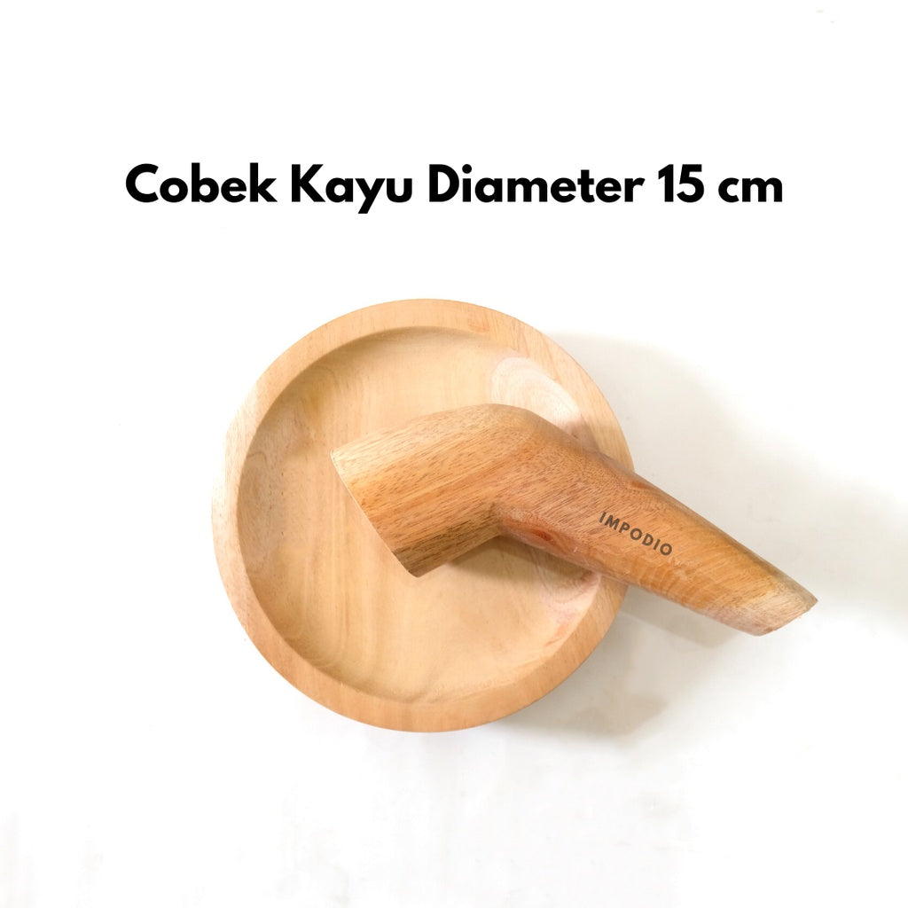 IMPODIO Piring cobek kayu 15cm dan ulekan sambel