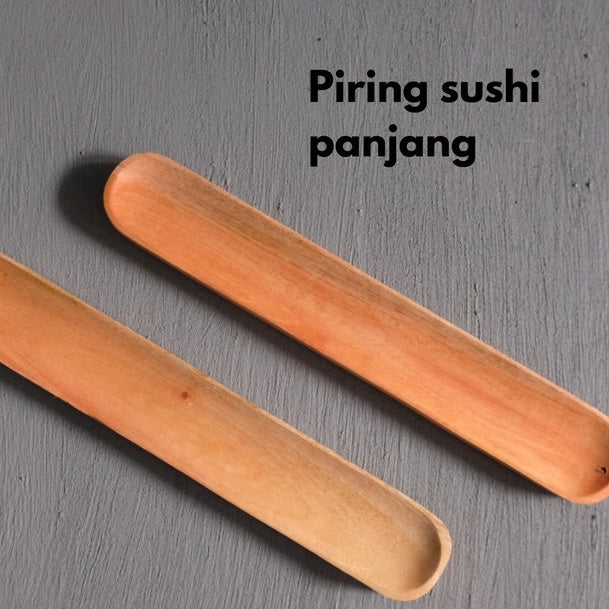 IMPODIO Piring sushi panjang aethetic kayu mahoni asli