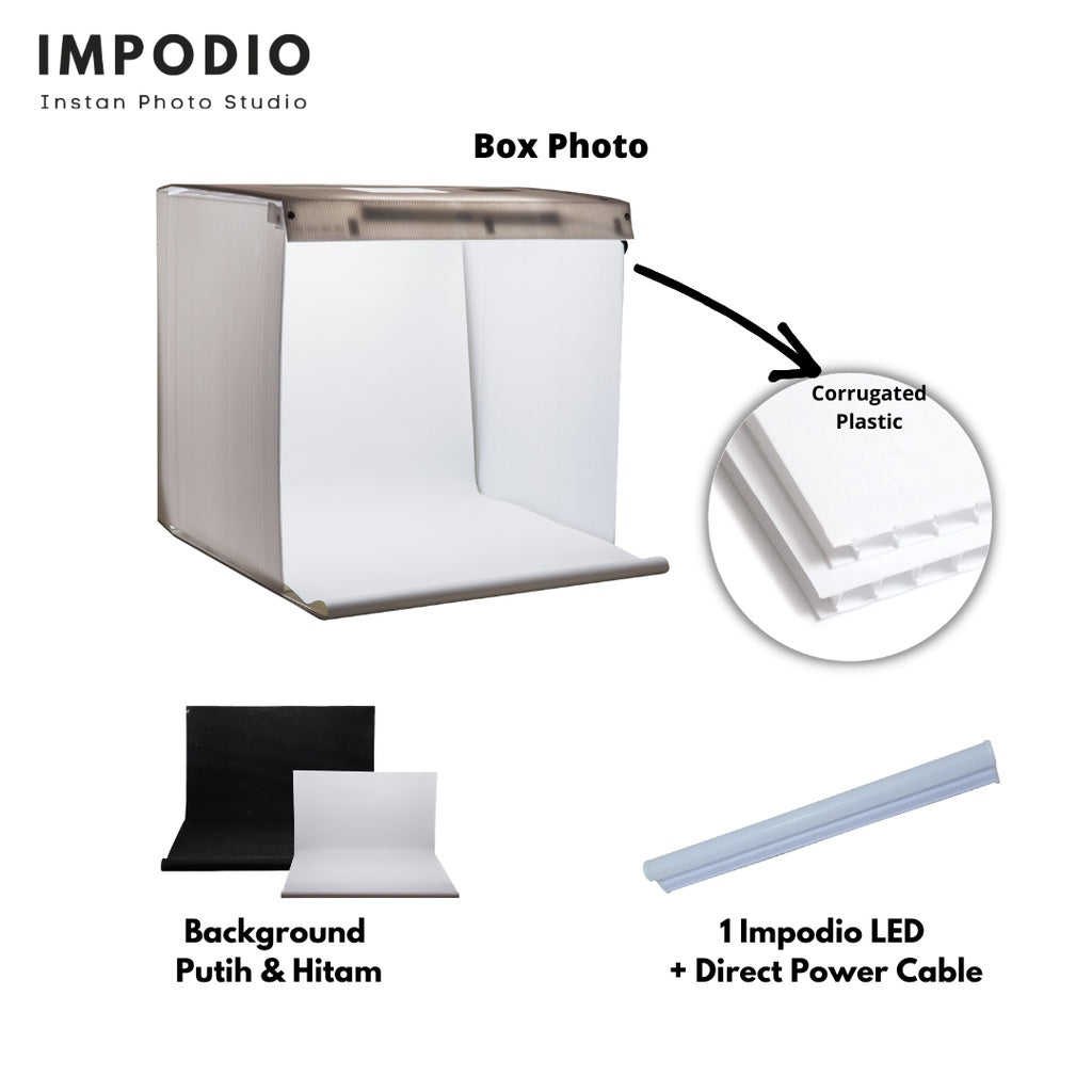 IMPODIO mini studio box photo Ukuran A3 - (Paket dengan alasfoto)