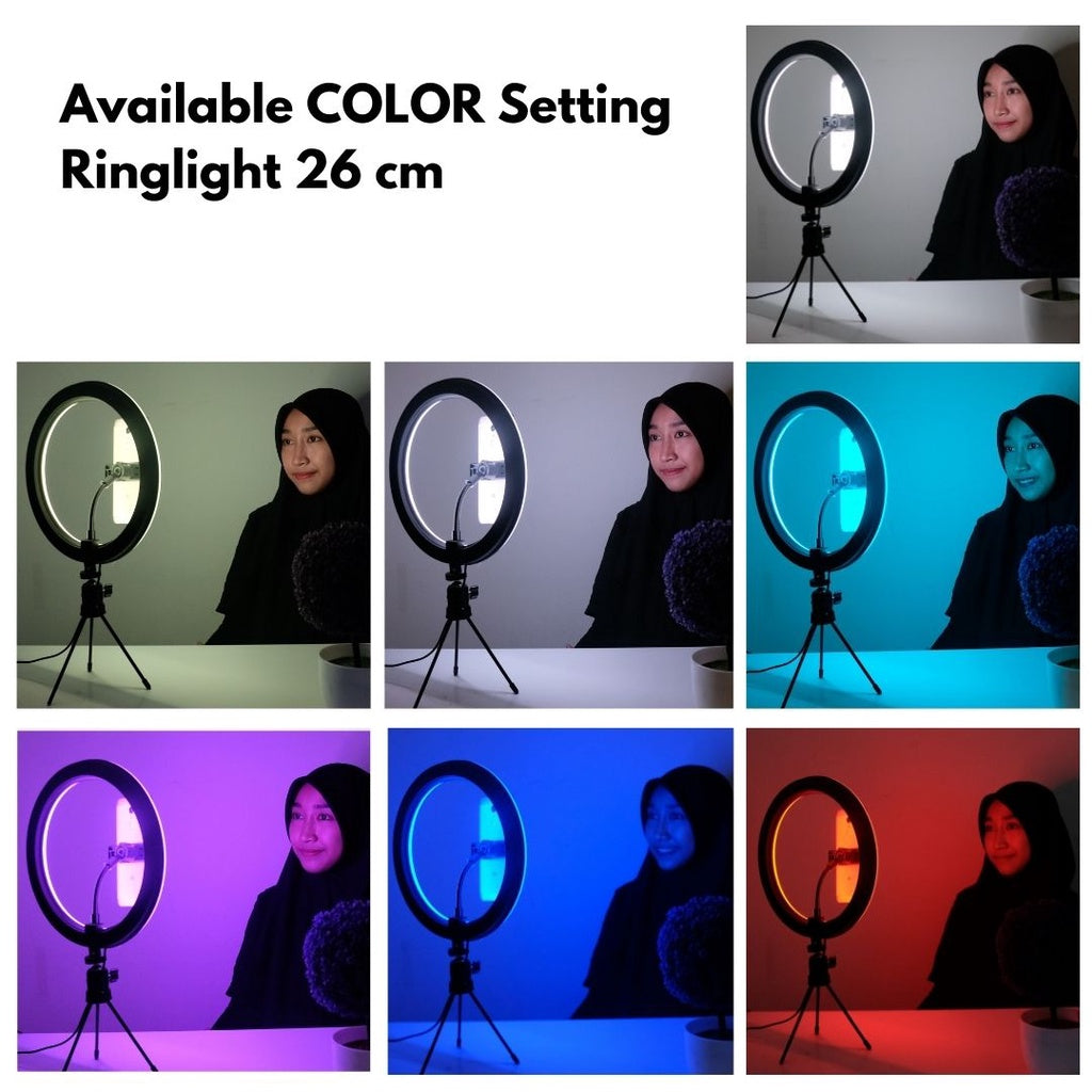 IMPODIO Ringlight Rainbow 26 CM Lampu RGB Bulat warna warni