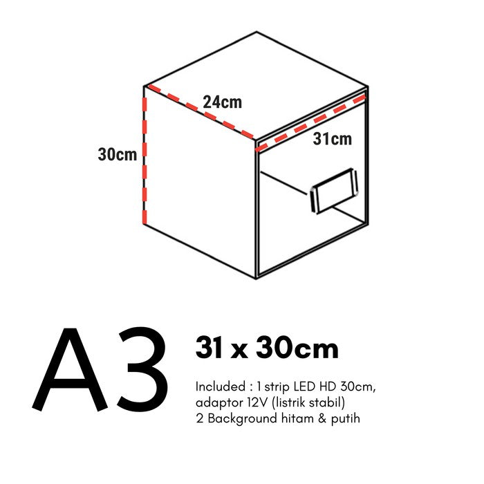 Mini Studio ukuran A3 untuk photo product dapet alasfoto juga
