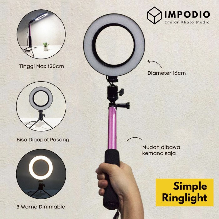 IMPODIO Ring Light 3 in 1 + stand 120cm bisa 3 warna dan terang