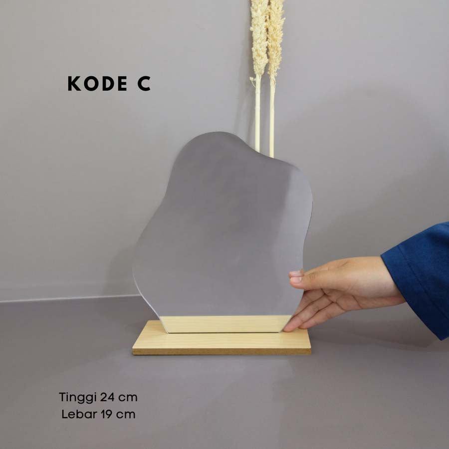 IMPODIO Cermin Aesthetic Mirror + Stand Wood / Vintage mirror