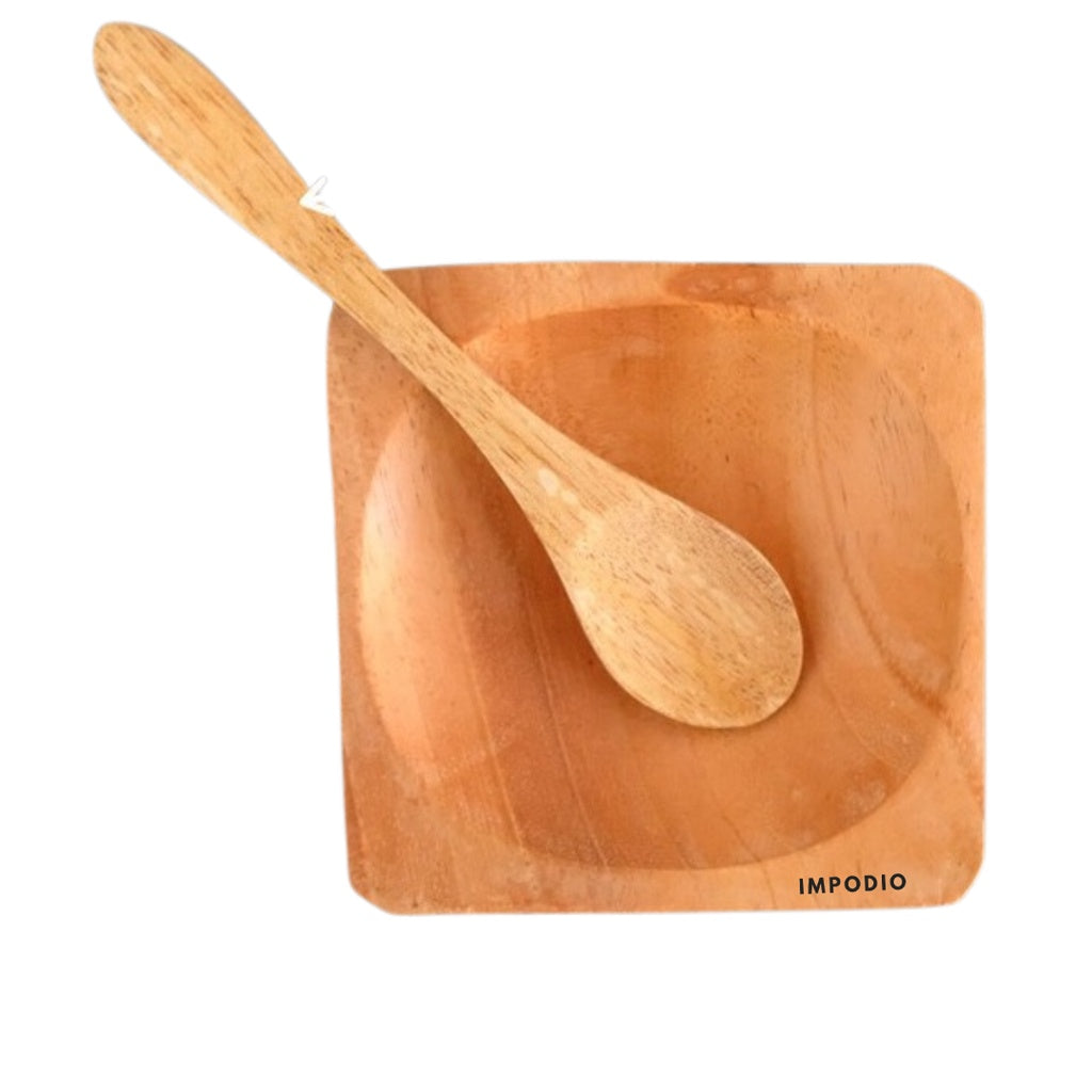 IMPODIO Piring kotak mini free sendok mini ukuran 8cm