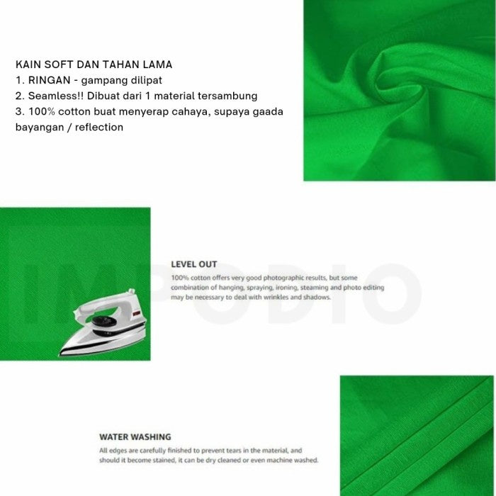 IMPODIO Greenscreen kain hijau Profesional studio Grade - Lebar 3m