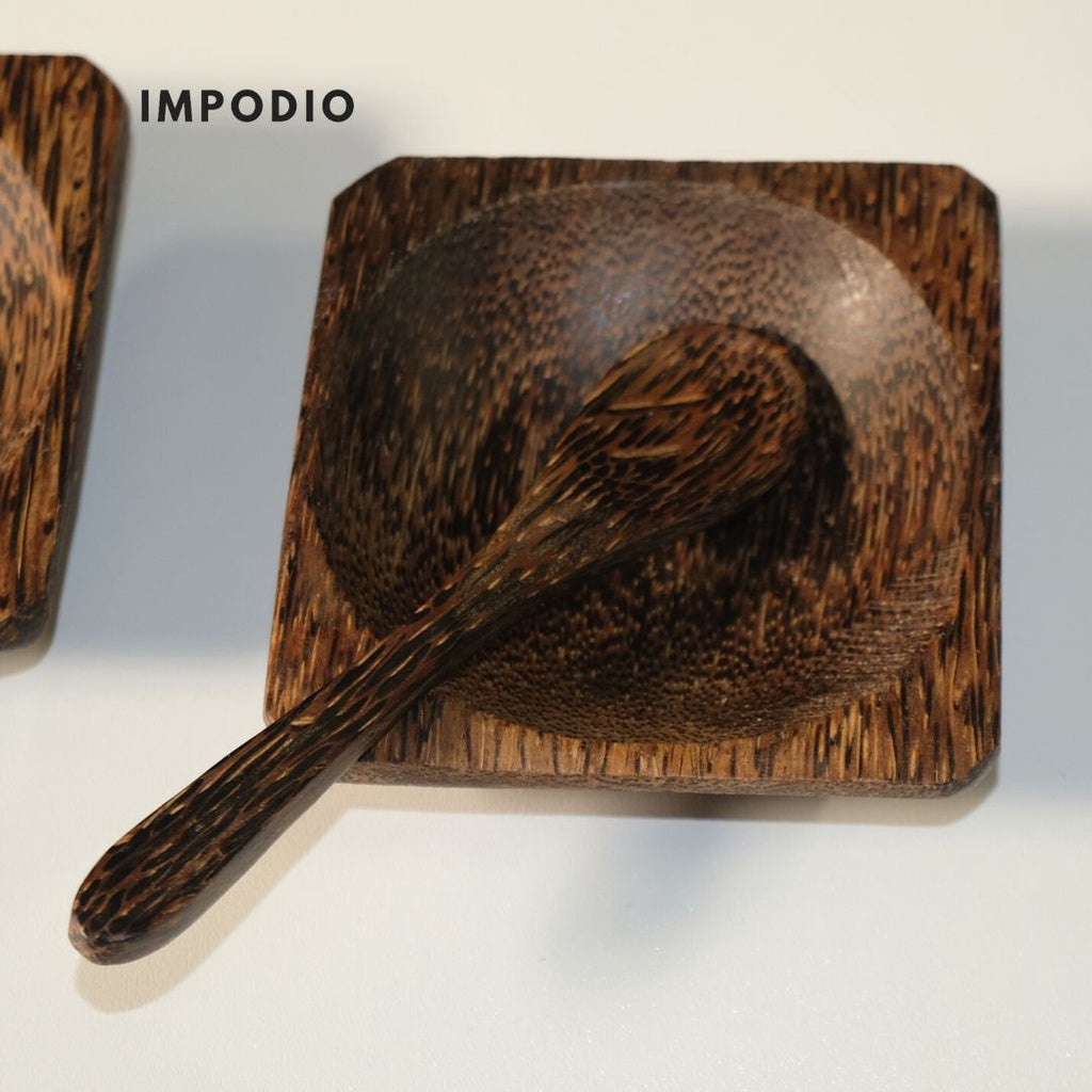 IMPODIO Piring kotak mini FREE sendok mini kayu arem