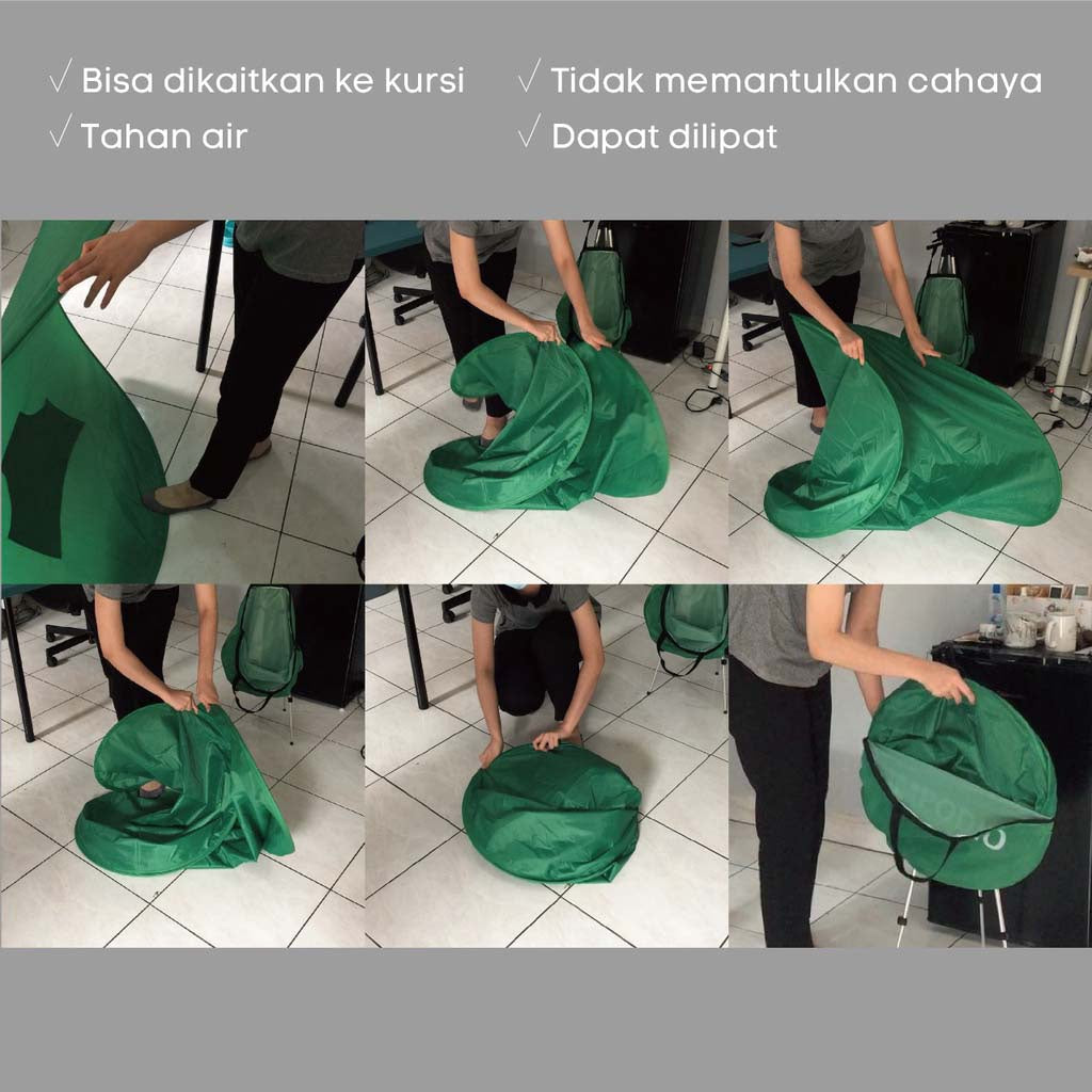 IMPODIO Instan Greenscreen Big size 145cm portable di kursi foldable - dalam penggunaan