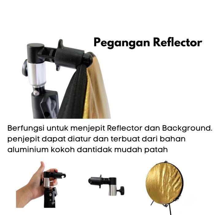 IMPODIO Pegangan Reflector Clamp sambungan light Stand ke Background