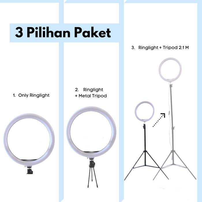 IMPODIO Ringlight diameter 30 cm 3 warna dimmable / Lampu bulat super terang