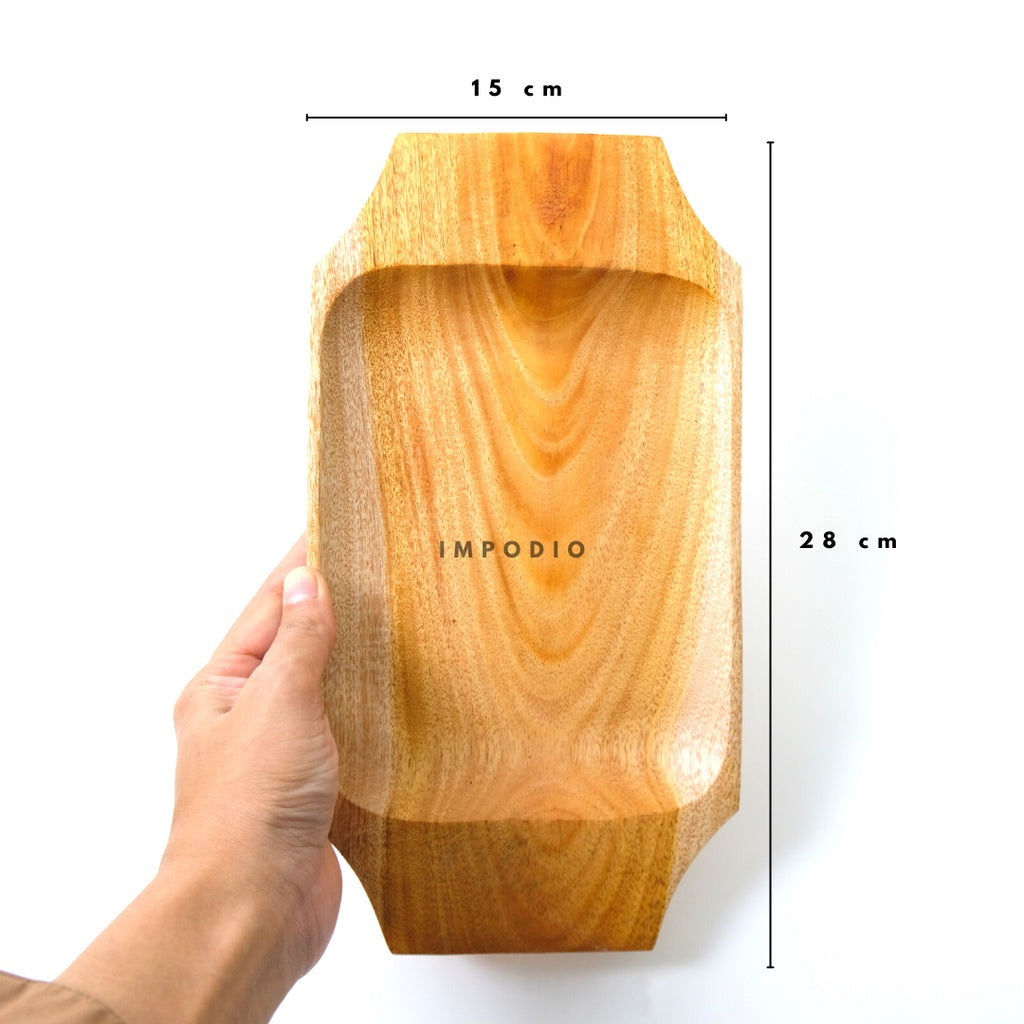 IMPODIO Nampan kayu asli mahoni 15x28 cm - wood tray minuman - detail produk