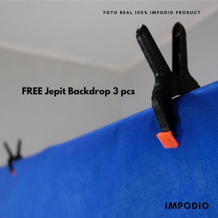 IMPODIO Paket Stand backdrop 3x2m + Spunbond warna biru Bluescreen FREE jepit