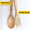 IMPODIO Sendok dan Garpu (1 set) Kayu Mahoni Food Grade - tampak samping