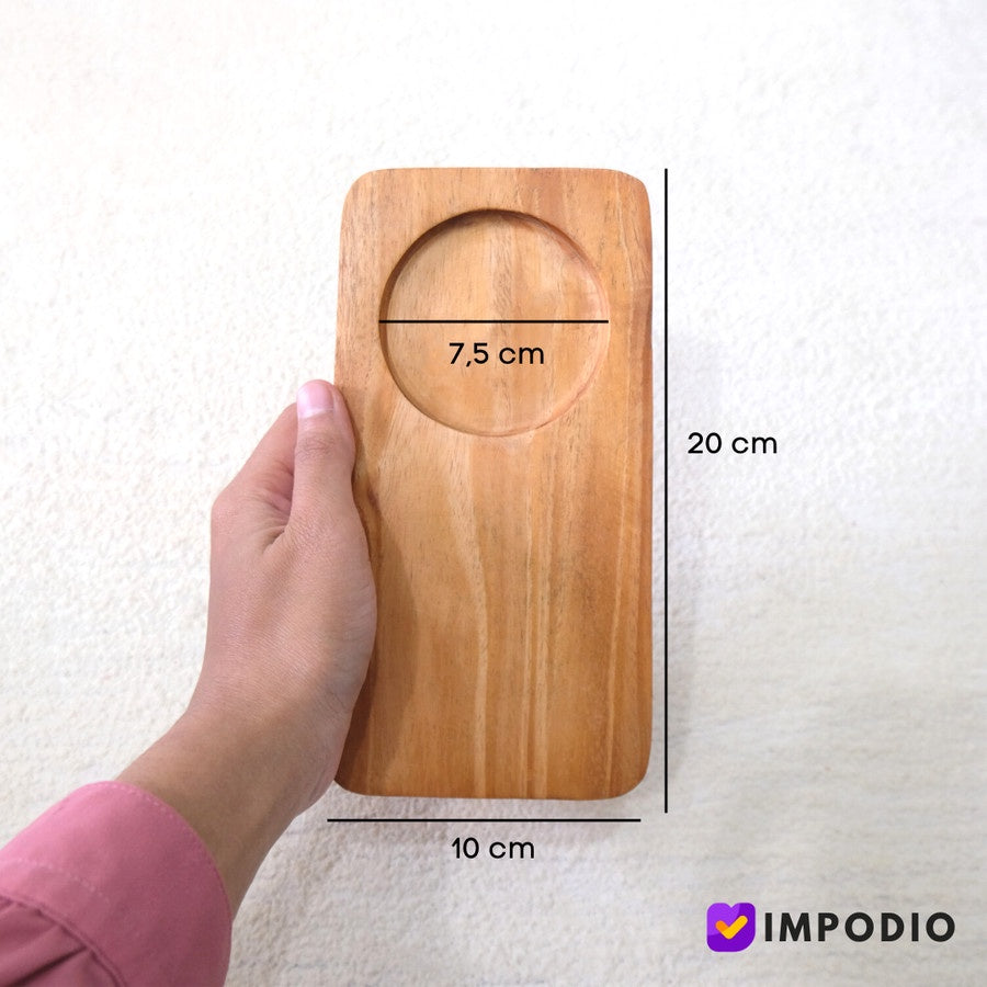 IMPODIO Tatakan Gelas Kayu persegi panjang dengan 1 lobang / Properti props foto produk