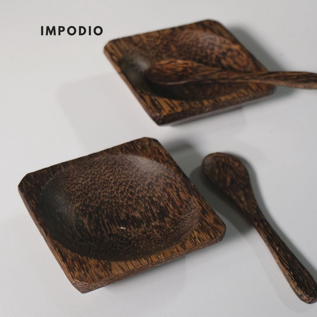IMPODIO Piring kotak mini FREE sendok mini kayu arem