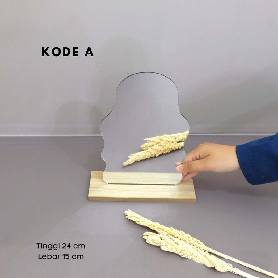 IMPODIO Cermin Aesthetic Mirror + Stand Wood / Vintage mirror