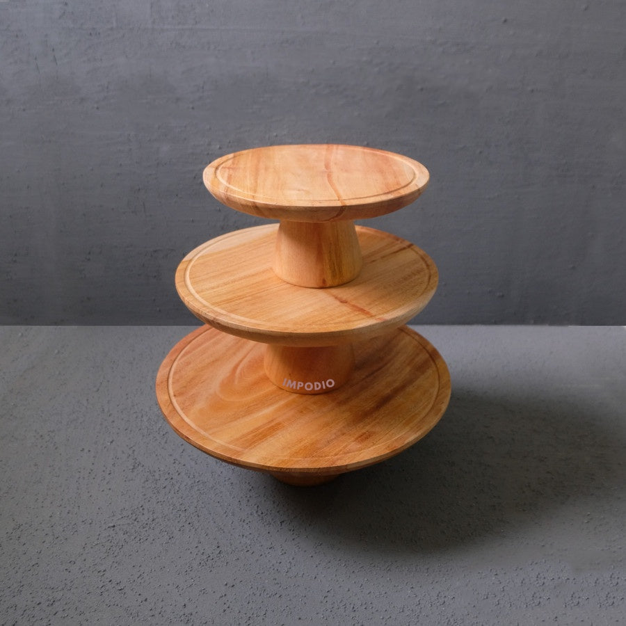 IMPODIO Wood stand premium Diameter 20cm - 30cm / Round table Kue /cake showcase