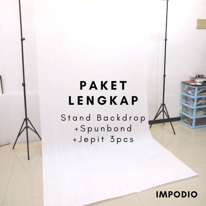 Paket Background spunbond PUTIH + Stand backdrop youtuber / zoom LENGKAP