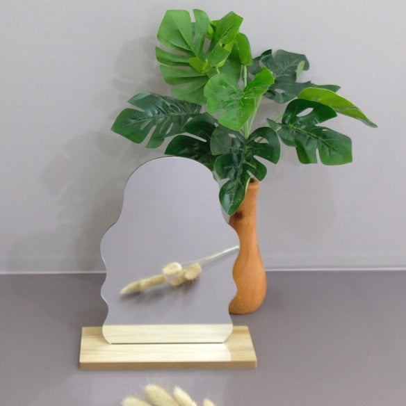 IMPODIO Cermin Aesthetic Mirror + Stand Wood / Vintage mirror