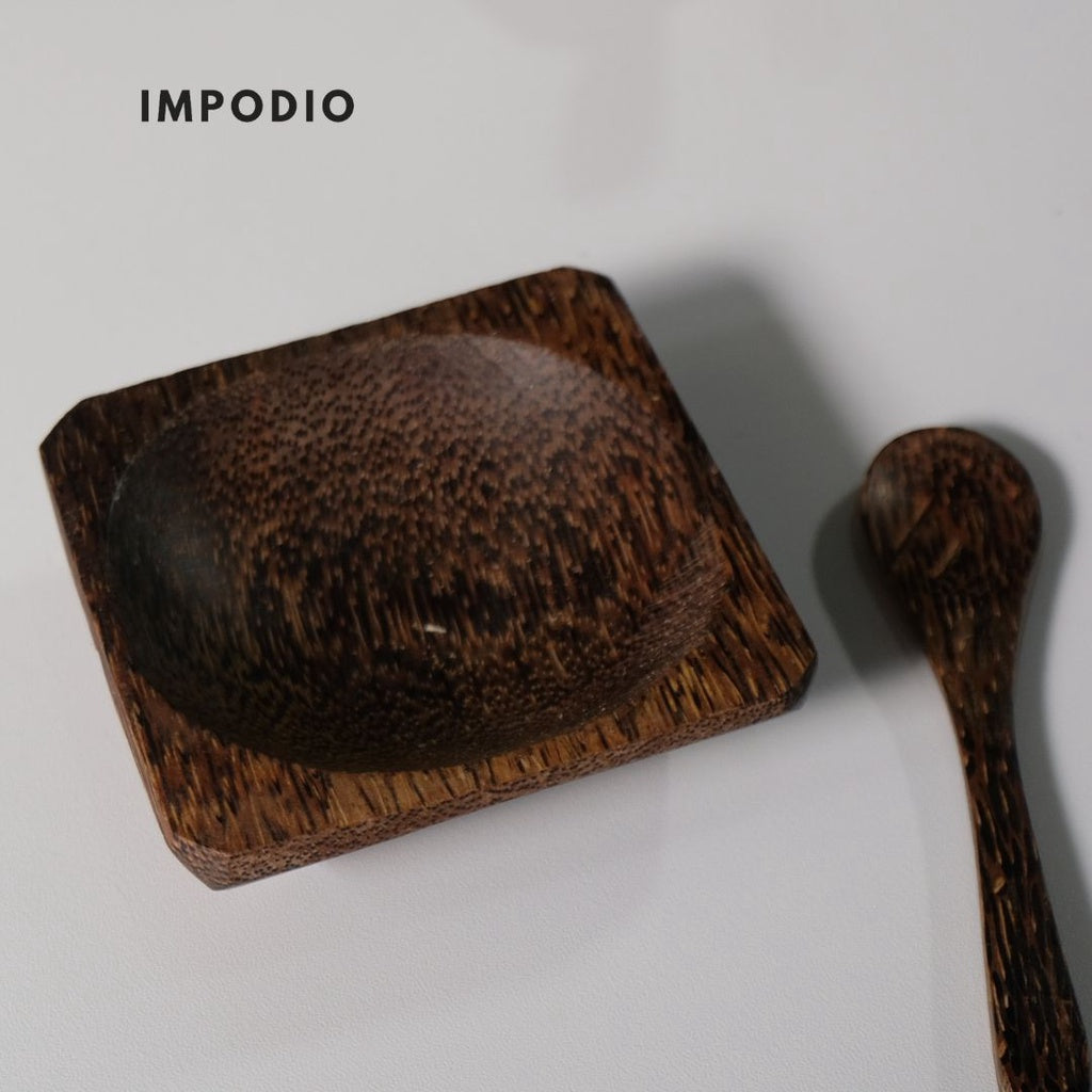 IMPODIO Piring kotak mini FREE sendok mini kayu arem