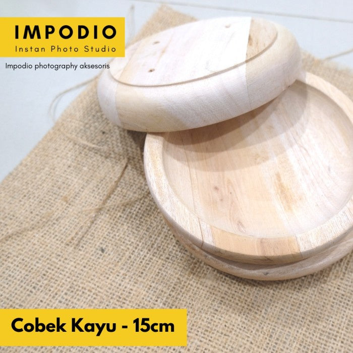 IMPODIO Piring Cobek Kayu Diameter 15 Cm - Aksesoris Photography