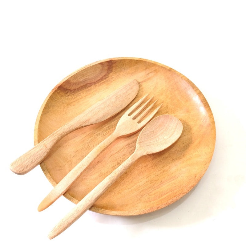 Set Piring kayu Free sendok garpu dan pisau IMPODIO
