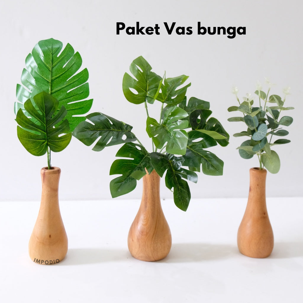 Paket Vas Bunga kayu IMPODIO/Dekorasi meja ruang tamu
