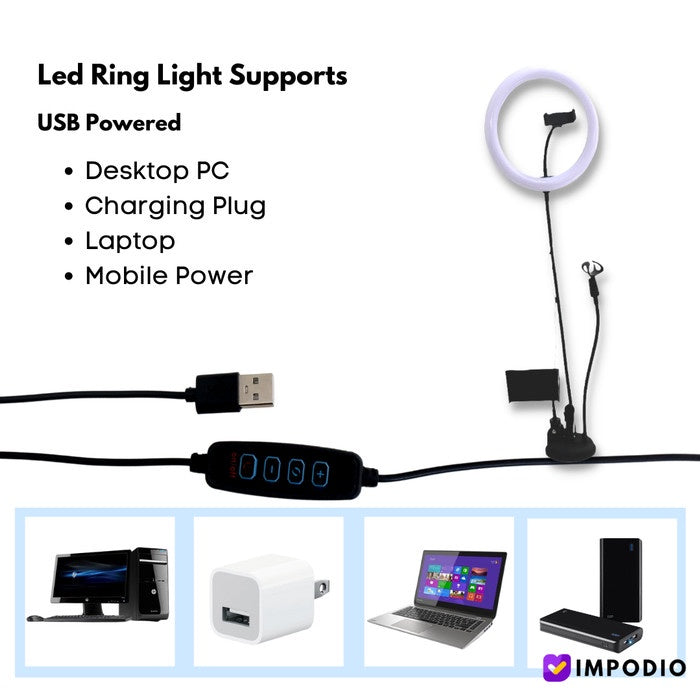 IMPODIO Ringlight diameter 26cm 3 in 1 dengan holder hp dan microphone - detail produk