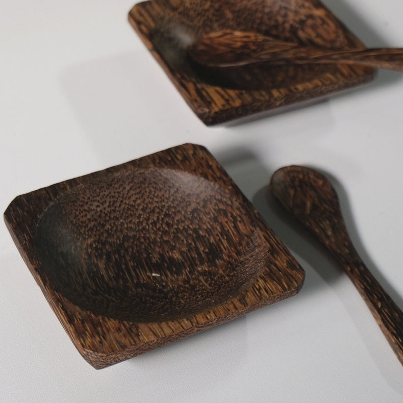 IMPODIO Piring kotak mini FREE sendok mini kayu arem