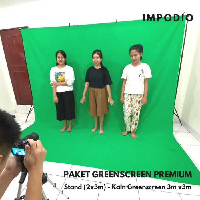 IMPODIO Paket Greenscreen premium 3mx3m + Stand tiang Background gratis jepit backdrop