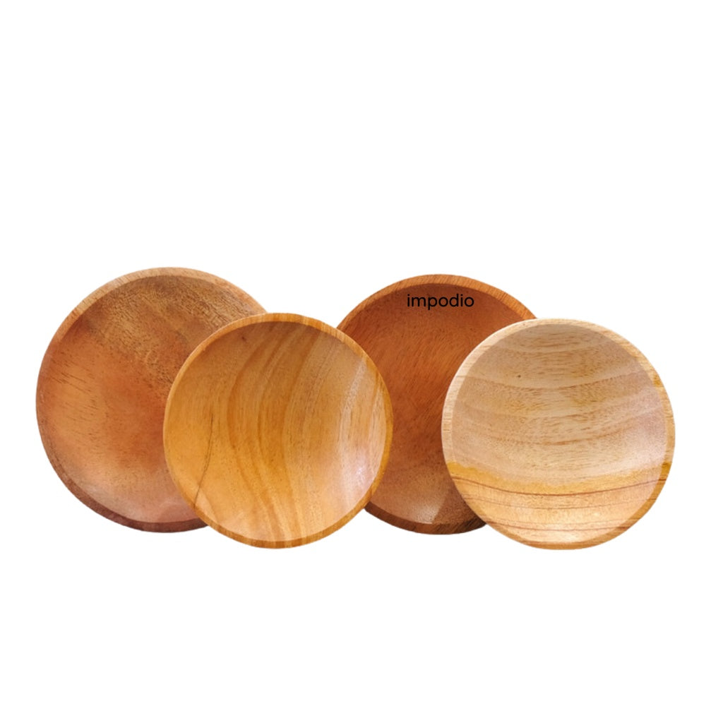 IMPODIO Piring mini Tempat sambal cobek kayu diameter 8cm dan 10cm