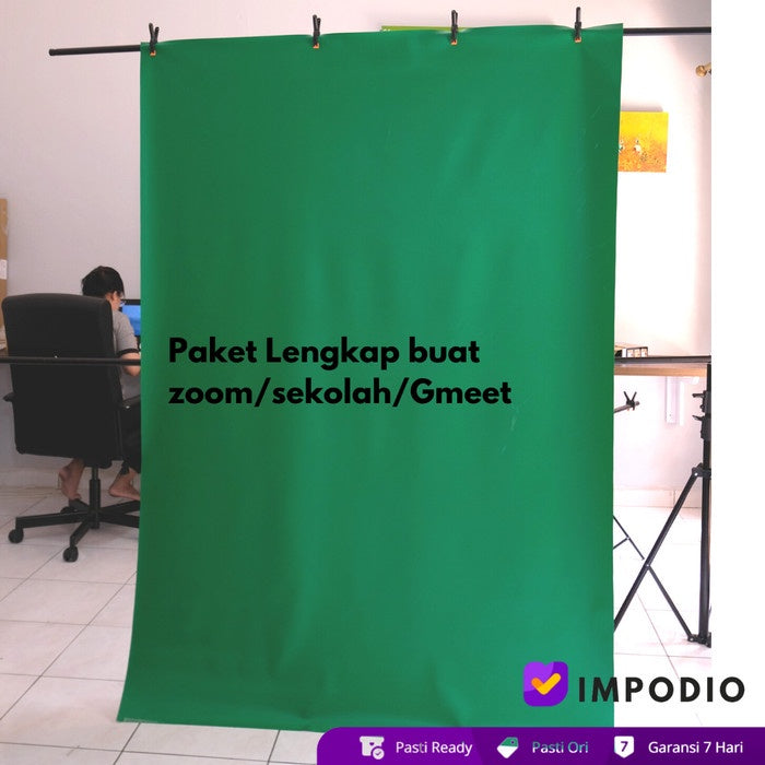 IMPODIO T-Shape stand + Background IMPODIO HIJAU muda/tua FREE jepit 4pcs