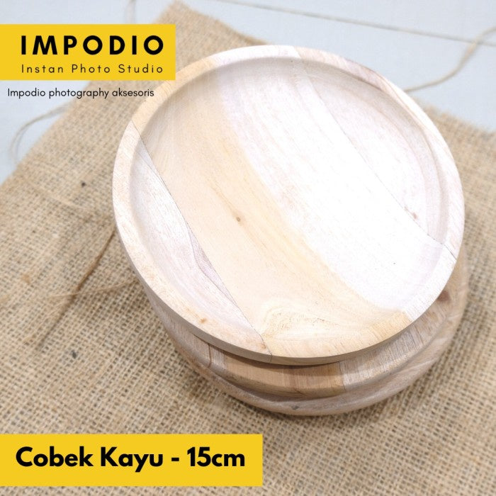 IMPODIO Piring Cobek Kayu Diameter 15 Cm - Aksesoris Photography