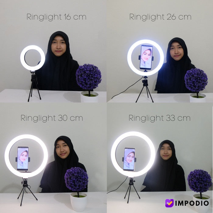 IMPODIO Ringlight diameter 26 CM 3 warna dimmable - detail produk