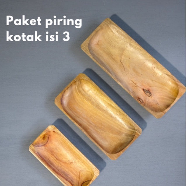 IMPODIO  Set Piring kayu kotak oval 3 ukuran  [PAKET 3 PCs]