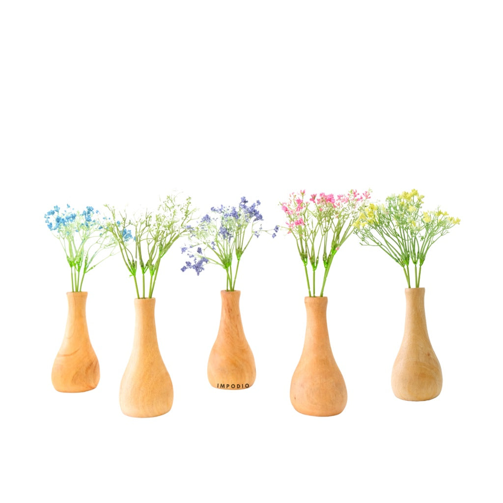 IMPODIO Paket Vas Bunga kayu + artificial baby breath flowers vase