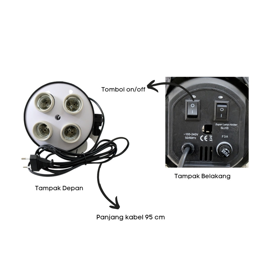 IMPODIO 4 Lighting Socket E27 Super Terang Dengan Reflektor + Stand 2m - close up
