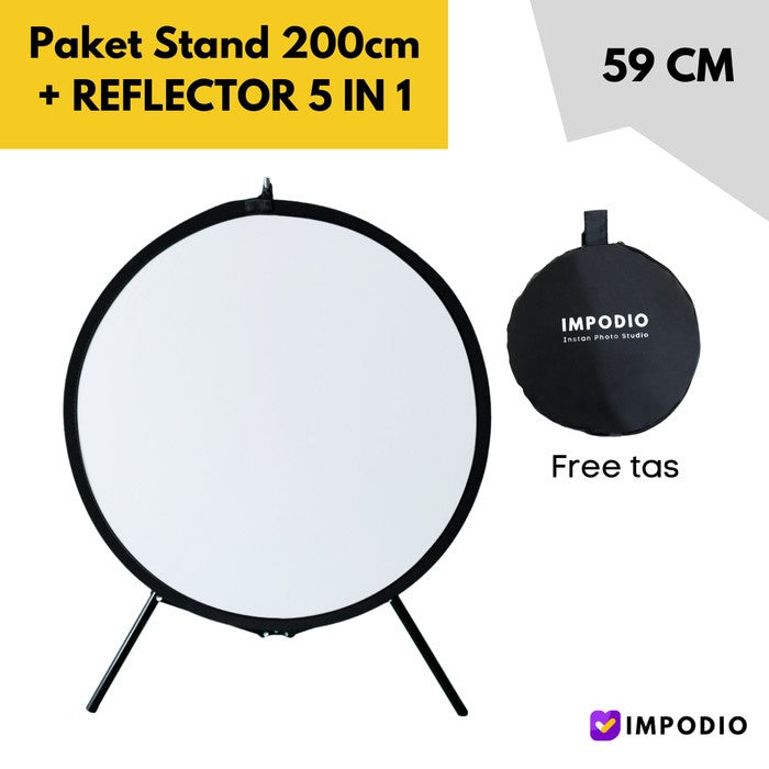 IMPODIO Reflector 5 in 1 bulat diameter 60cm + stand 2m - Gratis penjepit reflektor
