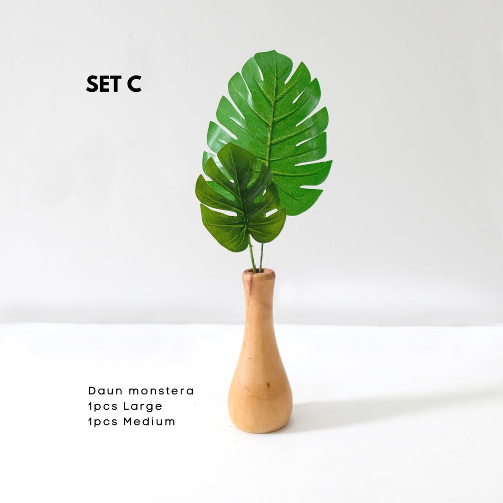 IMPODIO Vas Bunga bahan kayu /Dekorasi meja bunga artificial monstera props