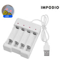 IMPODIO Charger Baterai USB 4 Slot untuk AA AAA Fast Charging - Pengisi daya aman dengan LED indikator
