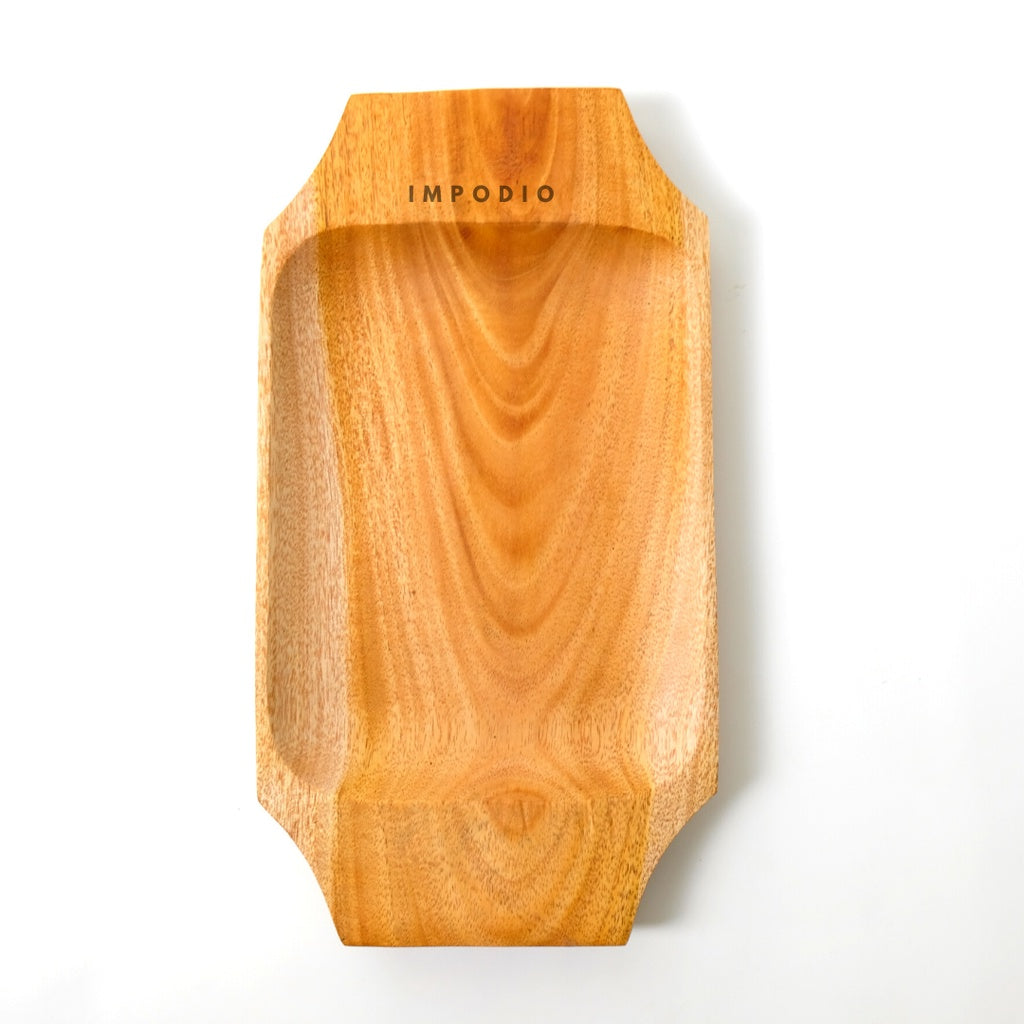 IMPODIO Nampan kayu asli mahoni 15x28 cm - wood tray minuman - close up