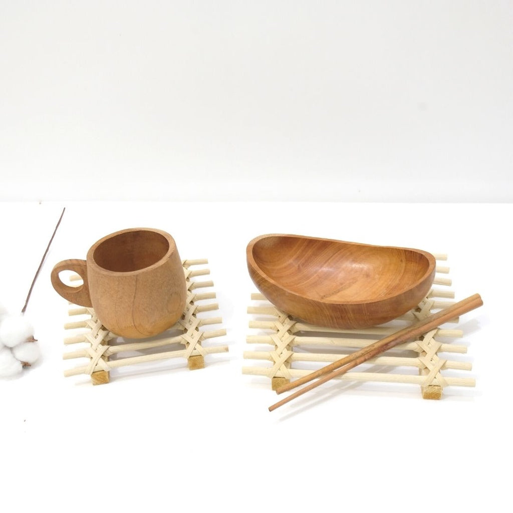 IMPODIO Coaster anyaman bambu / properti photo tatakan fotografi