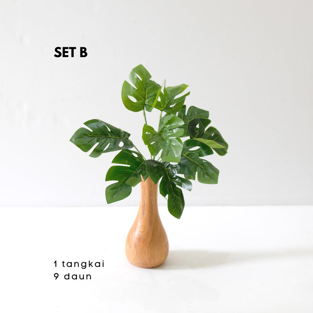 IMPODIO Vas Bunga bahan kayu /Dekorasi meja bunga artificial monstera props
