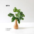 IMPODIO Vas Bunga bahan kayu – Dekorasi meja bunga artificial monstera - background putih